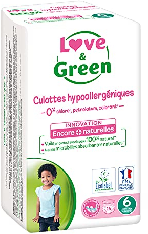 Love & Green - Packung mit 16 hypoallergenen Höschen – Größe 6 (über 16 kg)