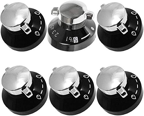 Spares2go Control Knobs for New World Gas Hob Oven Cooker (Black/Silver, Pack of 6)