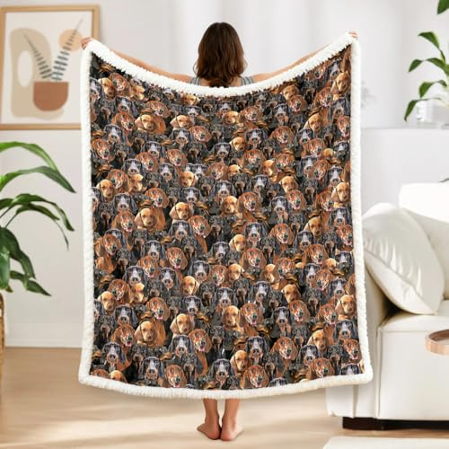 BlessLiving Fuzzy Dogs Blanket For Kids Adults Cute Puppy Fleece Blanket Reversible Animal Pattern Sherpa Throw Twin/Double (Dachshund,150x200cm)