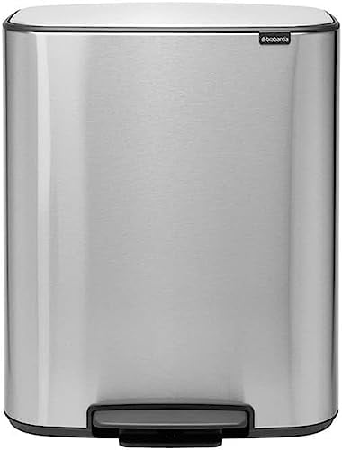 Brabantia Bo Pedal Bin - 60L Inner Bucket (Matt Steel Fingerprint Proof) Large Waste Kitchen Bin - Soft Closing Lid