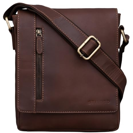 STILORD 'Easton' Kleine Messenger Bag Echt Leder Vintage Umhängetasche im Hochformat 10,1 Zoll Tablet Tasche für iPad DIN A5 Schultertasche Echtleder, Farbe:havanna - braun