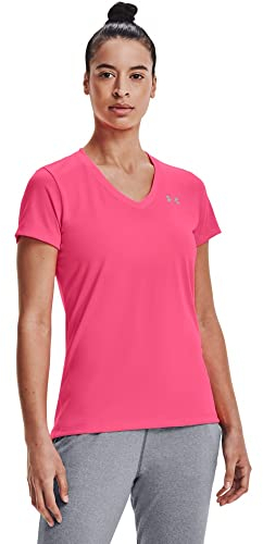Under Armour Damen Tech Short Sleeve V - Solid, atmungsaktives Laufshirt für Frauen, kurzärmliges Trainingsshirt mit loser Passform