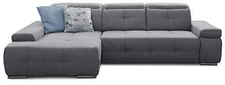 Cavadore Eckcouch Mistrel mit verstellbaren Kopfteilen, Ecksofa mit leichter Fleckentfernung dank Soft Clean, geeignet für Haushalte mit Kindern, Haustieren, 273 x 77 x 173, grau