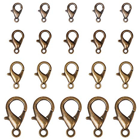 PandaHall 120pcs 4 Größe Antik Bronze Hummerkrallenverschlüsse Schmuck Hummerverschluss für Halsketten Armband Schmuckherstellung