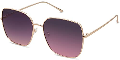 SOJOS Sonnenbrille Damen Vintage Verspiegelt, Herren Retro Übergröße Eckig Sonnenbrille UV400 Schutz Rechteckige Brille SJ1146 mit Hellgoldener Rahmen/graue Linse oben/violette Linse unten