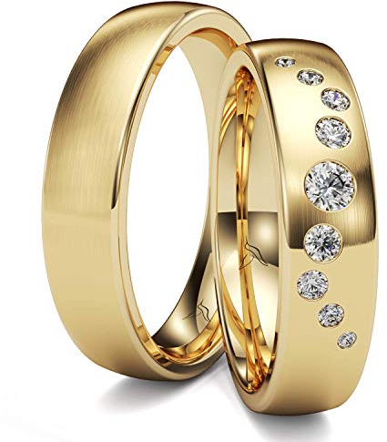 Kolibri Rings GOLD- Eheringe Paarpreis Gold 333 Massiv mit 9 Diamanten Trauringe Verlobungsringe Partnerringe 100% Made in Germany- Inkl. Gratis Etui + Gravur + Zertifikat (Längsmatt)