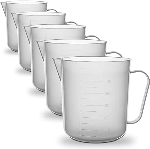5pcs - RE-GEN 500ml Clear Plastic Graduated Container Beaker Measuring Jugs – Ideal for Home, Kitchen, DIY, Laboratory, DIY, Arts & Crafts