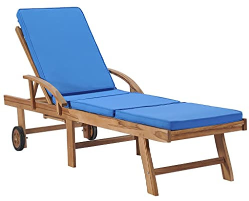 CANLAY Sonnenliege mit Auflage, Gartenliege, Liegestuhl, Sonnenstuhl, Sonneninsel Outdoor, Liegen, Gartenmöbel, Bäderliege, Relaxliege,Massivholz Teak Blau