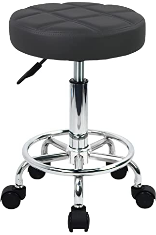 WKWKER PU Leder Runde Rollhocker Dreh Höhenverstellung Home Office Hocker Drafting Labor Küche Massage Hocker mit Rädern Bürostuhl (grau)