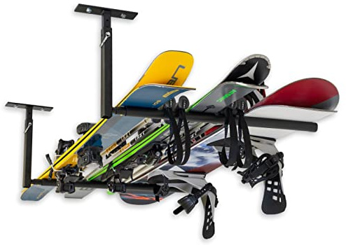 StoreYourBoard Verstellbarer Ski- und Snowboard-Deckenständer, Überkopf-Aufbewahrung, einseitig, Schwarz