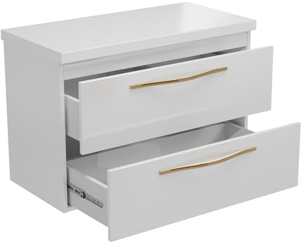 paplinskimoebel - Waschbeckenunterschrank mit Aufsatz 80 cm Breit Girona, Badezimmerschrank mit Aufsatz, Unterschrank für Aufsatzwaschbecken, Waschtischunterschrank Hochglanz - Weiß/Weiß