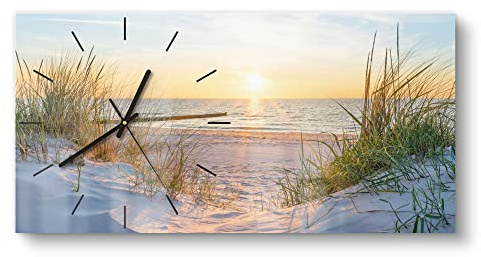 DEQORI Glasuhr | vertikal 60x30 cm | Motiv Abendsonne an der Ostsee | große XXL Design Uhr aus Glas | leise Wanduhr für Wohnzimmer & Küche | moderne Hingucker Uhr für die Wand
