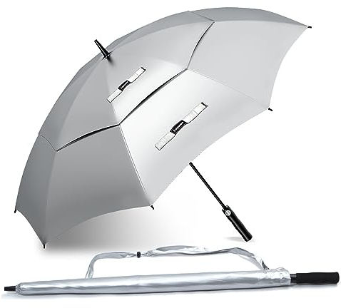 Fulynmen 157 cm LSF 50+ UV-Regenschirm, UV-Schutz, großer Golfschirm, automatisches Öffnen, extra großer Sonnenschirm, UV-Schutz, doppelter Baldachin, belüftet, winddicht, wasserdicht, Regenschirm,