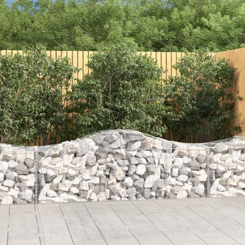 Gecheer Gabion Baskets Arched Gabion Raised Bed Mesh Wire Cages Galvanised Steel Stone Basket Outdoor Retaining Wall 8 pcs 200x50x60/80 cm Galvanised Iron 537
