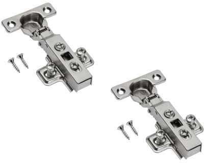 GTV - 2 x Minischarnier mit Dämpfung, Topfdurchmesser 26 mm - Scharnier Eckanschlag - Montageplatte H=0 mit Euroschrauben - stiller Verschluss - Clip-On-Kette