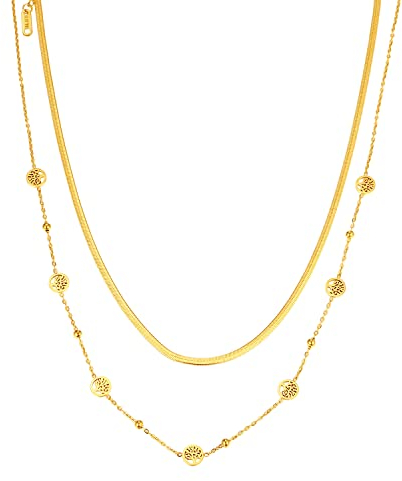 OIDEA Collier pour femme avec pendentif arbre de vie en acier inoxydable doré, Acier inoxydable