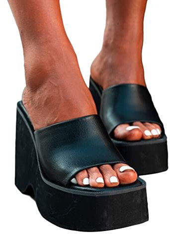 Onsoyours Sandali con Zeppa Donna Estive Eleganti Sandali con Plateau Ciabatte Comodi Aperta Scarpe Tacco Infradito Bohemia Mare Sandalo A Nero 38 EU