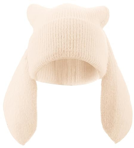 Solyinne Bunny Beanie Hüte für Frauen Niedliche Kaninchen Beanie Häkeln Hüte Winter Cap Warme Skull Cap Outdoor Ski Slouchy, Beige, Einheitsgröße