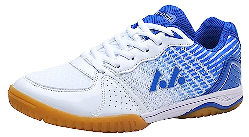 JiuQing Herren Tischtennis-Schuhe Pingpong-Badminton-Turnschuhe Weicher Boden Atmungsaktive Indoor-Fitness-Trainingsschuhe,Blau,43 EU