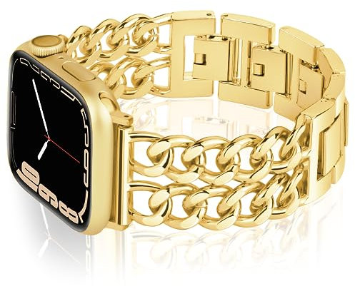 Vamyzji Compatible with Apple Watch Strap 42mm(Series 10) 41mm 40mm 38mm, Metal Strap for Apple Watch Serie 10 9 8 7 6 5 4 3 2 1 iWatch SE, Fashion Chain Link for Women Men Gold
