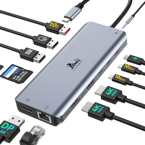 USB C Docking Station Dual Monitor Dockingstation Laptop 13 in 1 USB C Hub Triple Display mit 2 HDMI, DisplayPort, 5 USBC/A, Ethernet, 100W PD, SD/TF, Audio/Mic für Dell HP Surface