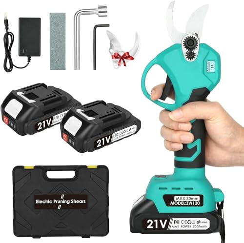 Vothen Forbici Potatura Elettriche - 30mm Cesoie Professionali Con 2 21V/2000 mAh Batteria, per Giardinaggio Albero da Frutta (blu verde)