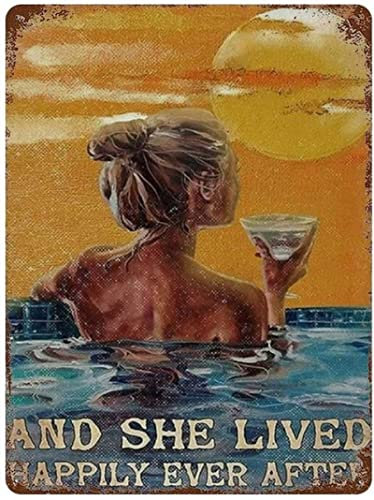 Bioputty Metallschild mit Aufschrift She Lived Happily Ever After, 30,5 x 20,3 cm, Vintage-Stil, lustiges Poster, Wanddekoration, Kunst, Geschenk, Retro-Bild