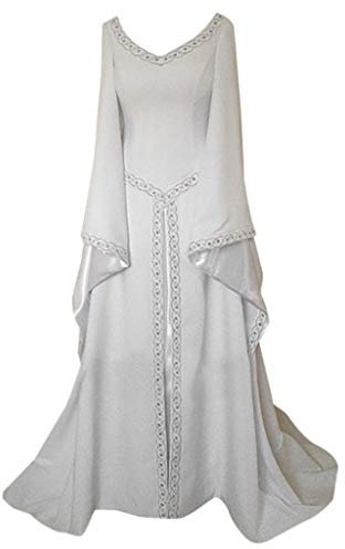 Wolfleague Femmes Robe Medievale Victorienne Reine Costume Col V Manches Flares Robe Vintage Adulte Flare Manches Deguisement