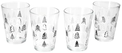 Ritzenhoff & Breker Weihnachtsbaum 4er Set Glühweingläser I 240ml, H 11cm I Tee-Glas mit Tannenbaum-Dekor in Schwarz & Weiß I Weihnachtsglas für Kaffee, Eierlikör & Co an Nikolaus & zum Advent