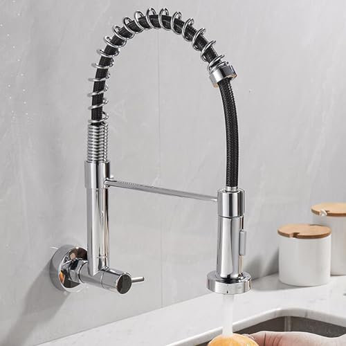 Grifo de Pared Cocina Solo Agua Fria Grifo de Cocina con Resorte Giratorio Latón Grifos Cocina-Cromo