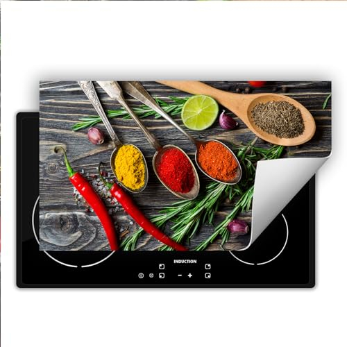 TMK ArtDeko Herdabdeckplatte Ceranfeld abdeckung Aufrollbare Matte für Induktion 1-teilig 90x52 cm, Holz Gewürze