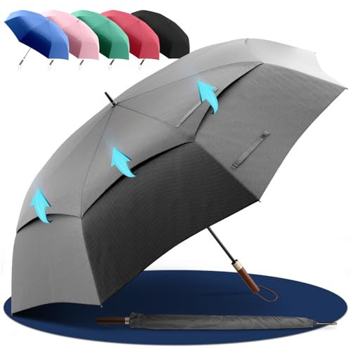 LOGAN & BARNES Stockschirm sturmfest [Ø120 cm] mit hochwertigem Echtholzgriff - XXL Regenschirm für 2 Personen - Regenschirm Groß - Modell CHICAGO