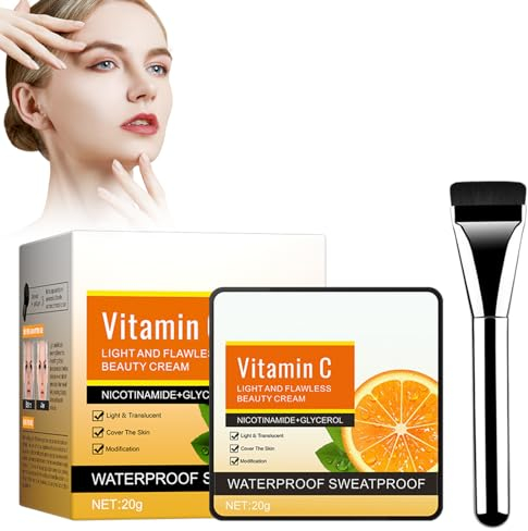 Air Cushion Foundation, VC-Pilzkopf Luftkissen BB Creme, Make up Grundierung mit Vollflächiger Grundierung und Pilzkopfschwamm für Makelloses Make-up, Gleichmäßiger Hautton (Natürliche Farbe)