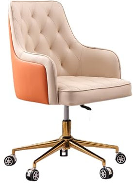 YIORYO Leder-Home-Office-Schreibtischstuhl, Verstellbarer drehbarer Computerstuhl mit goldenen Beinen, bequemer gepolsterter Bürostuhl (Grey : Beige), xingxingdiandeng1