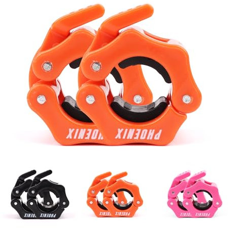 Phoenix Fitness Barbell Clamps - Pair of 1” or 2” Olympic Bar Collars for Weightlifting Bars - Set of 2 Heavy-Duty Barbell Clips - Quick Release Clamps for Home & Gym Training - Orange, 1-inch