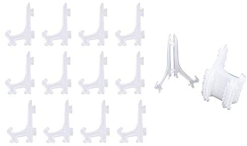 Yopeissn 12Pcs 3 Inch Plastic Easels Or Plate Holders Display Dinner Plate (Transparent) & 12Pcs/Set Clear Plastic Easels Plate Holders Display Dish Rack Picture Frame