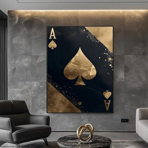 Yocheng Schwarz-goldenes Pik-Ass-Spielkarten-Leinwandgemälde, abstrakte Poster und Drucke, Wandkunst, Bilder für Wohnzimmer, Heimdekoration 30x40cm ohne Rahmen