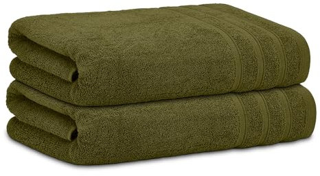 DECASATEXTIL Juego de Toallas de Baño Grandes – 2 Toallas 70x140 cm – 100% Algodón Premium 450 g/m² – Toallas de Ducha Suaves, Absorbentes y Resistentes(Musgo)