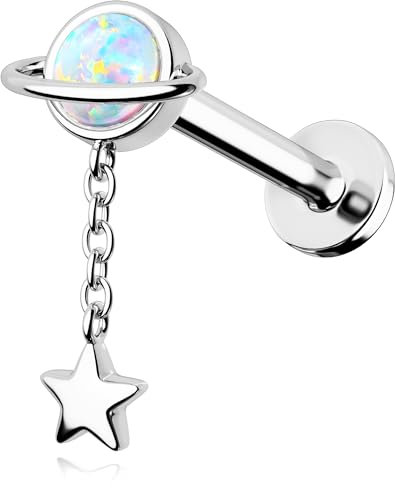 OUFER 16G Dangle Knorpel Ohrpiercing Stern Conch Ring 316L-Edelstahl Helix Planet 8mm Opal Lippenpiercing Innengewinde