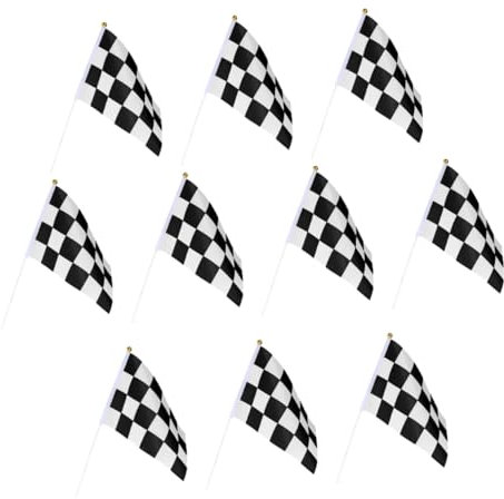 MERRYHAPY 10stücke Rennflagge Kariert Stäben Handflagge Für Auto Und Rennen Leicht Tragbar Siebdruck Vorder Und Rückseite Für Paraden Und Dekorationen