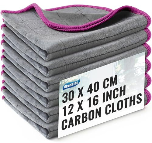 Ekedalen 6X Fensterputztücher Carbon Tücher, Reinigungstücher für Kristallklare & Streifenfreie Scheiben, Mikrofaser Putztücher, Fusselfreies Poliertuch, 40x30 cm Glastücher, Lila
