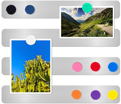 DUJEQM Magnettafel Memoboard Magnetwand Selbstklebend Magnetleiste, 30.77x4.77cm Edelstahl Metalltafel Magnetstreifen Magnetboard mit 10 Magnete für Büro Küche Pinnwand Dokumente Kühlschrank, 4 Stück