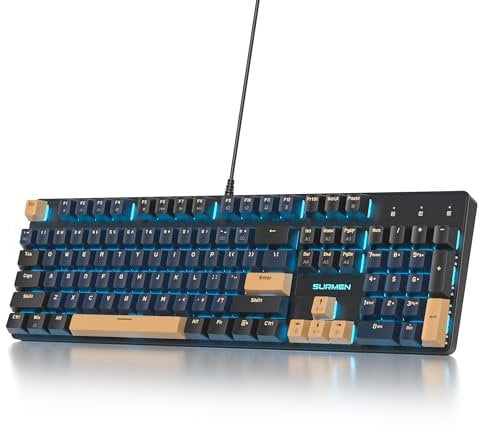 SbocKeeb Full Size Mechanische Gaming Tastatur 104 Tasten with Nummernblock,Kabelgebundene RGB LED Tastatur mit Rote Schaltern, Anti-Ghosting QWERTY Amerikanische Layout V200-BlueSamura-A