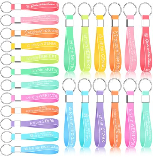 24 Stück Inspirierende Schlüsselanhänger auf Deutsch Silikon Schlüsselanhänger mit Inspirierenden Sprüchen Ermutigung Dankeschön Geschenk für Mitarbeiter Kollegen Jugendliche Lehrer (Bonbonfarbe)