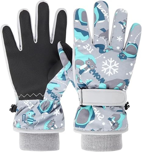 HNGEMSY Handschuhe Kinder Winter Schneehandschuhe Skihandschuhe für 2-13 Jahre Mädchen Jungen PU Palme Wasserdicht Winddichte Warm Fleece Winterhandschuhe