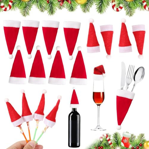 LJTXX Soporte para Cubiertos Navideños Mini Sombrero de Navidad Adornos de Mesa Gorro NavideñO Mini Piruleta para Tapa Botella De Vino NavideñA Fiestas NavideñAs Accesorios navideños