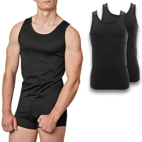 LADY·C Vogatore in Filo di Scozia Uomo Spalla Larga Canottiere da Uomo Leggera e Traspirante 2 Pack (IT, Testo, L, Regular, Regular, Nero)