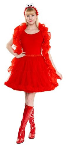 Maskworld Die Sesamstraße – Elmo Tutu Kostüm Set - rot - Petticoat, Stola & Haarreif - Verkleidung Karneval, Halloween, Motto-Party