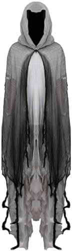 Generisch Weißer Netz-Design-Umhang, Requisiten, weißer Netz-Halloween-Umhang, Halloween-Geister-Umhang, Hexenumhang-Kostüm, Kapuzen-Unisex-Halloween-Umhang