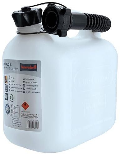FuelFriend®-MAXI DIESEL Reservekanister 5 Liter – verstärkte Classic-Version von hünersdorff mit PREMIUM-Auslaufrohr – UN-/RKK-zugelassen – volltransparent – BAM-geprüfte Verschraubung